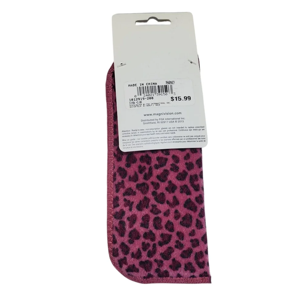 Magnivision +2.00 Reader Glasses With Case Pink Animal Print